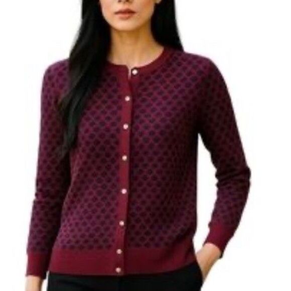 Ann Taylor Burgundy Polka Dot Cardigan Button Up M Nylon Sweater NWT - Picture 7 of 7